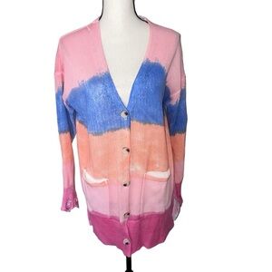 Colorful Distressed Button Long Fall Cardigan